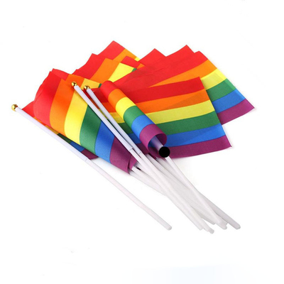 Polyester 100d tenu dans la main adapté aux besoins du client de Pride Flag 14cmx21cm de secousse