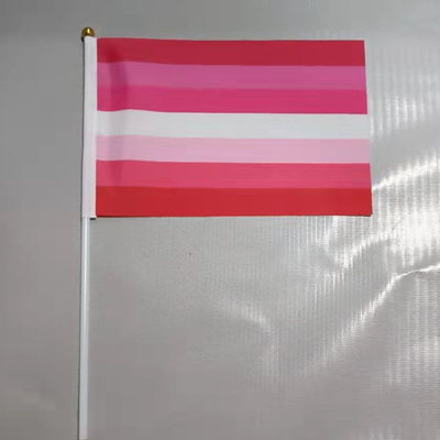 100D le polyester de haute qualité LGBT tenu dans la main marque les drapeaux faits sur commande d'arc-en-ciel